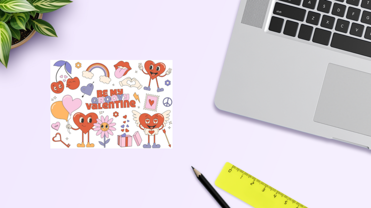 Lovey Valentines Day Sticker Sheet on a Desk (New) example