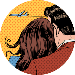 Loving Couple Looking At A Plane Taking Off Pop Art Sticker