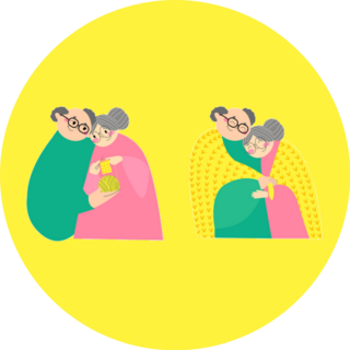 Loving Elderly Couple Are Knitting Sticker