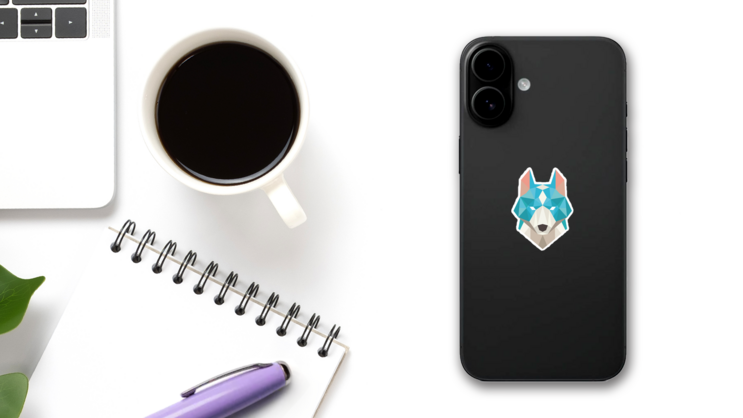 Low Poly Blue Wolf Sticker on a Phone (New) example
