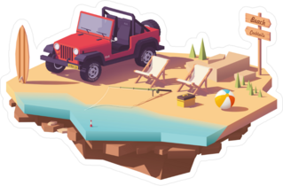 Low Poly Off-Road Vehicle At The Beach Sticker