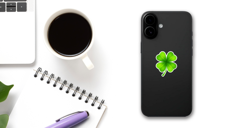 Lucky 4 Leaf Clover Sticker on a Phone (New) example