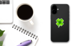 Lucky 4 Leaf Clover Sticker on a Phone (New) example