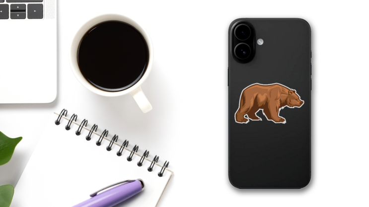 Lumbering Brown Bear Sticker on a Phone (New) example