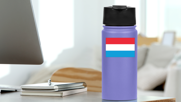 Luxembourg Country Flag Sticker on a Water Bottle (New) example