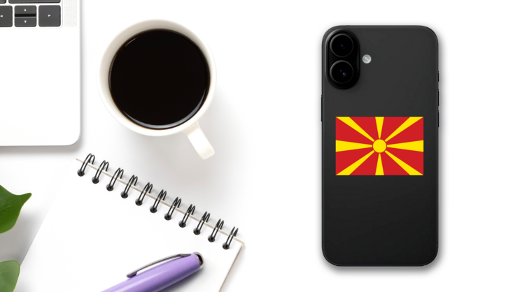 Macedonia Flag Sticker on a Phone (New) example