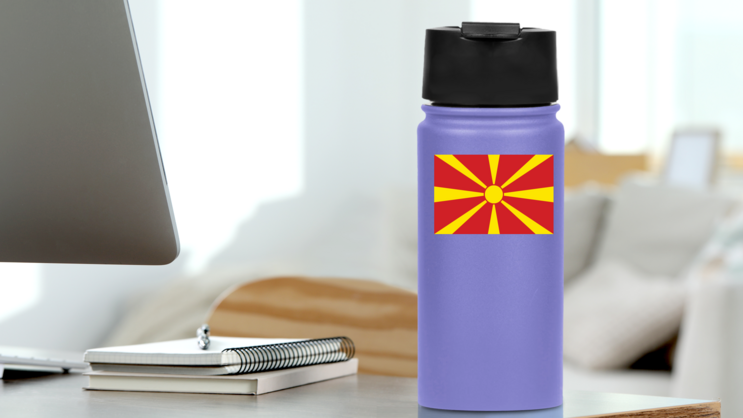 Macedonia Flag Sticker on a Water Bottle (New) example