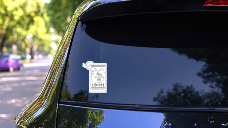 Machu Picchu Peru Stamp Sticker on a Rear Car Window (New) example