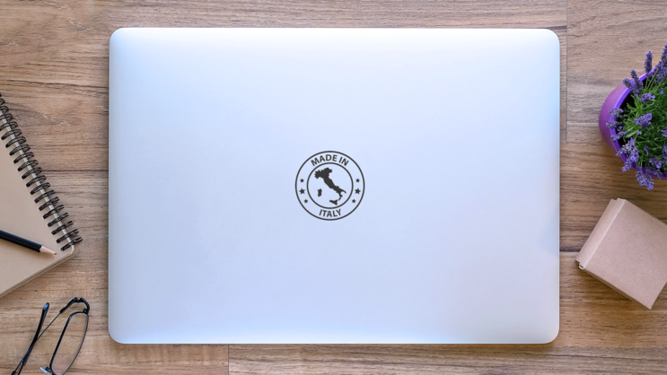 Made In Italy Icon Sticker on a Laptop (New) example