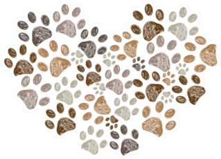 Made Of Heart Doodle Brown Paw Print Sticker