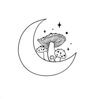 Magic Mushrooms Illustration With Moon Sticker
