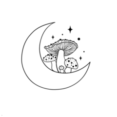 Magic Mushrooms Illustration With Moon Sticker