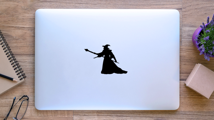 Magician Wizard Silhouette Sticker on a Laptop (New) example