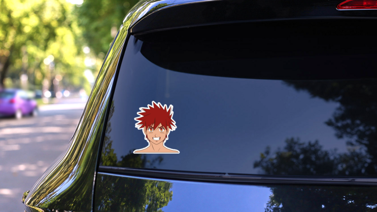 Magna Anime Boy With Red Spiky Hair Sticker on a Rear Car Window (New) example