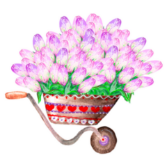 Magnificent Bouquet Pink Tulips In Garden Wheelbarrow Sticker