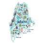 Maine Cartoon Illustration Travel Routes Landmarks Sticker