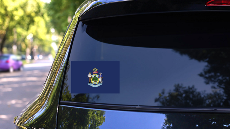 Maine Me State Flag Sticker on a Rear Car Window (New) example