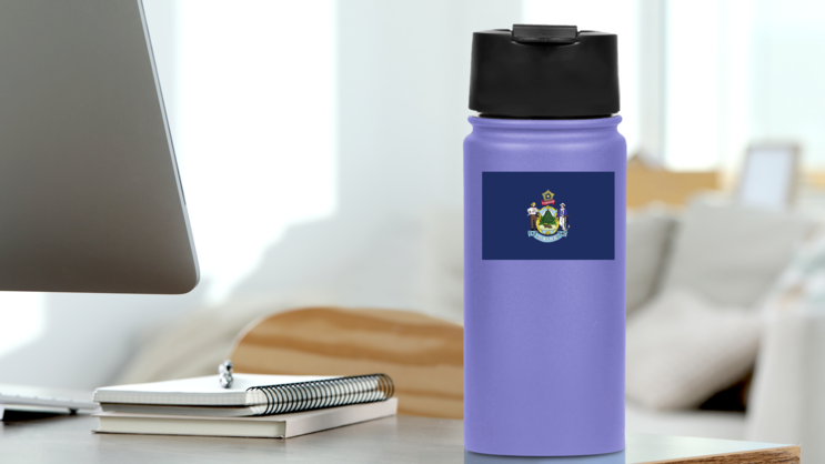 Maine Me State Flag Sticker on a Water Bottle (New) example