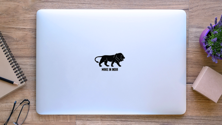 Make In India Lion Logo Sticker on a Laptop (New) example