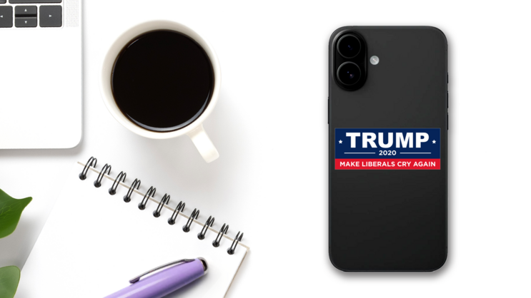 Make Liberals Cry Again Trump Sticker on a Phone (New) example