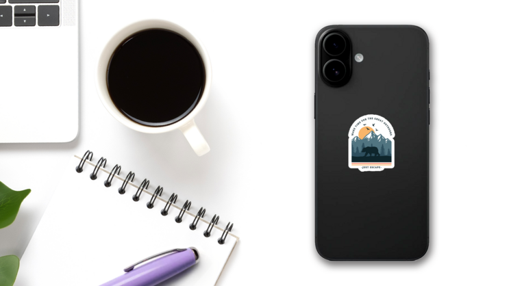 Make Time For The Great Outdoors Sticker on a Phone (New) example