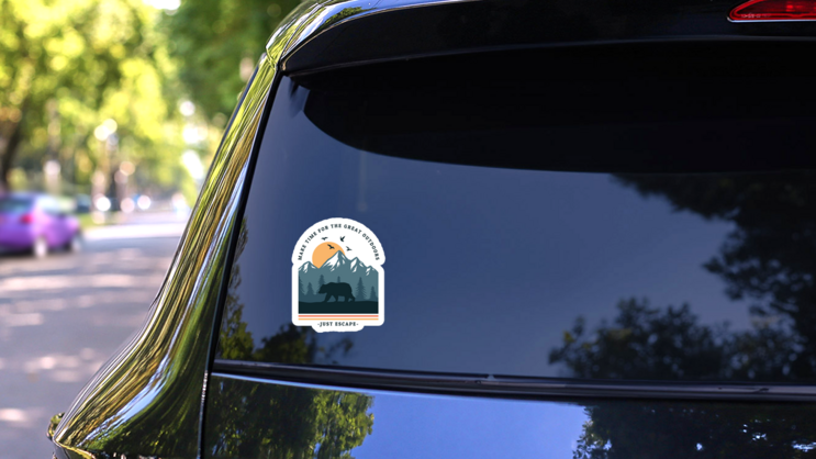 Make Time For The Great Outdoors Sticker on a Rear Car Window (New) example