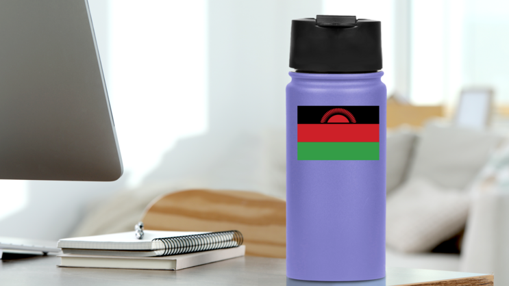 Malawi Flag Sticker on a Water Bottle (New) example