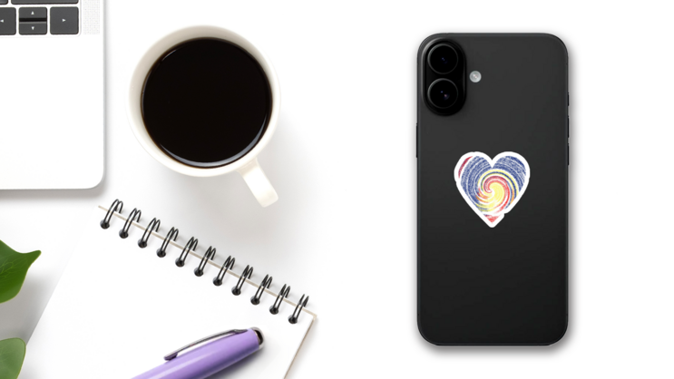 Malaysia Flag Colors In Heart Shape Sticker on a Phone (New) example