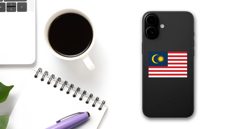 Malaysia Flag Sticker on a Phone (New) example