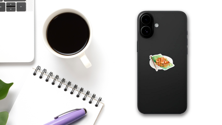 Malaysia Fried Flat Noodles Watercolor Sticker on a Phone (New) example