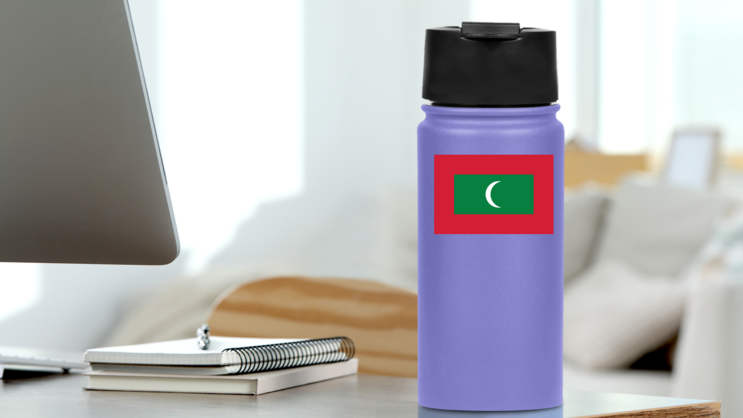 Maldives Country Flag Sticker on a Water Bottle (New) example