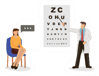 Male Ophthalmology Doctor In Uniform Pointing To An Eye Chart Sticker