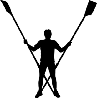 Male Rower Standing With Crossed Rowing Oars Sticker
