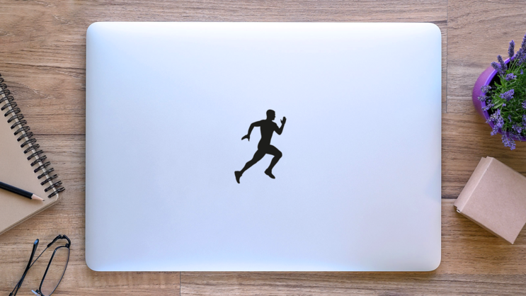 Male Runner Silhouette Sticker on a Laptop (New) example