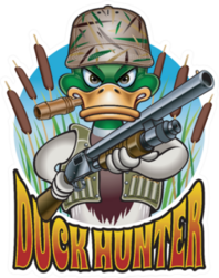 Mallard Duck With Duck Call Holding Shotgun Sticker