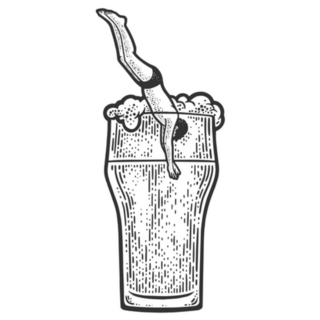 Man Dives Into A Glass Of Beer Sketch Sticker