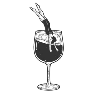 Man Dives Into A Glass Of Wine Sketch Sticker