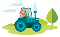 Man Farmer Driving Tractor On Nature Landscape Sticker