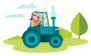Man Farmer Driving Tractor On Nature Landscape Sticker