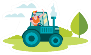 Man Farmer Driving Tractor On Nature Landscape Sticker