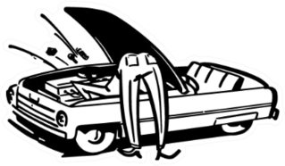 Man Fixing Car - Retro Automotive Mechanic Illustration Sticker