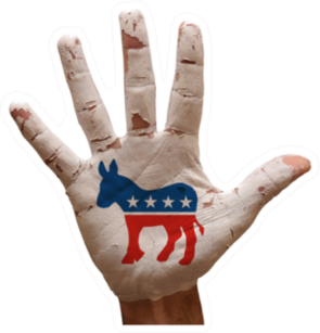 Man Hand Palm Painted United States Democratic Party Sticker