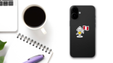 Man Holding Flag Of Peru Cartoon Sticker on a Phone (New) example