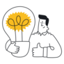 Man Holding Light Bulb And Showing Thumbs Up Sticker