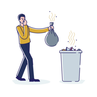 Man Holding Nose Smelly Bag Of Waste Sticker