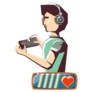 Man Playing Video Game with Life Bar Sticker
