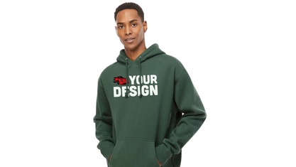 Man sporting a green custom hoodie