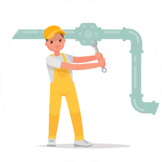 Man Twists A Nut With A Wrench Plumber At Work Cartoon Sticker