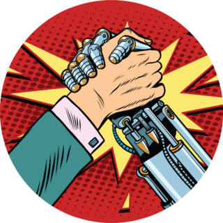 Man Vs Robot Arm Wrestling Illustration Sticker