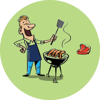 Man With A Barbecue Grill Cartoon Illustration Sticker